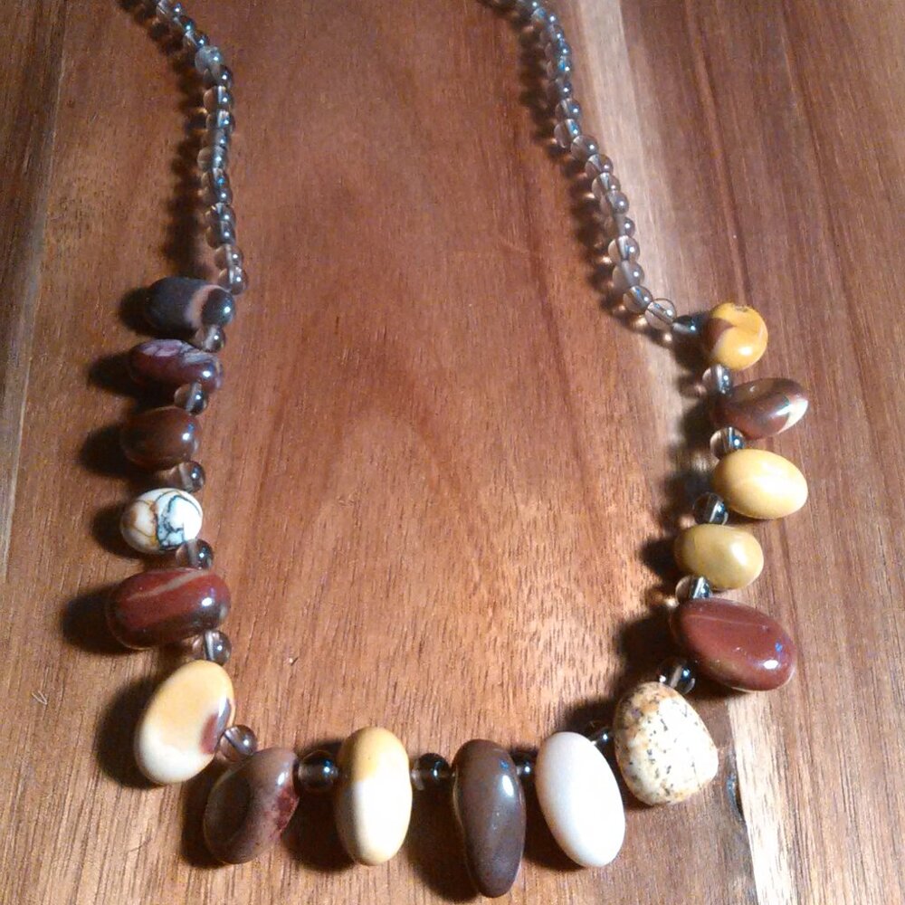 Mookite and Brazilian Smokey Quartz Stainless Steel Necklace - Picture 3 of 8